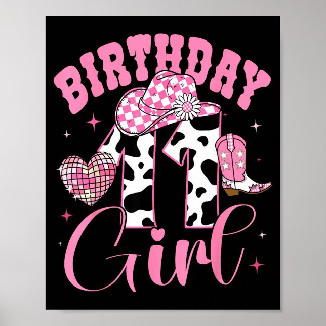 Happy 11th Birthday Girl Outfit Rodeo Western Cowg Poster (Vorne)