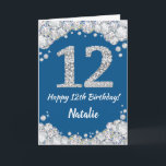 Happy 12. Geburtstag Blue and Silver Glitzer Card Karte<br><div class="desc">Happy 12. Geburtstag Blue and Silver Glitzer Card mit personalisiertem Namen. Für weitere Anpassungen klicken Sie bitte auf die Schaltfläche "Anpassen" und verwenden Sie unser Designwerkzeug,  um diese Vorlage zu ändern.</div>