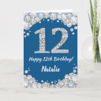 Happy 12. Geburtstag Blue and Silver Glitzer Card