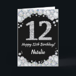 Happy 12. Geburtstagskarte Schwarz/Silber Glitzer  Karte<br><div class="desc">Glückliche 12. Geburtstagskarte Black and Silver Glitzer Card mit personalisiertem Namen. Für weitere Anpassungen klicken Sie bitte auf die Schaltfläche "Anpassen" und verwenden Sie unser Designwerkzeug,  um diese Vorlage zu ändern.</div>
