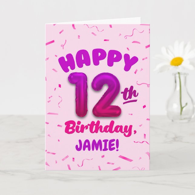 Happy 12th Birthday Card with Custom Name Karte (Kleine Pflanze)