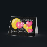 Happy 12th Birthday Great Granddaughter Karte<br><div class="desc">Birthday greeting for Great Granddaughter's 12th birthday with a black background,  yellow ballons and pink hearts. Some original Artwork-Koordinate-Koordinatoren für die Sicherheit von Fluggästen</div>