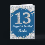 Happy 13. Geburtstag Blue and Silver Glitzer Card Karte<br><div class="desc">Happy 13. Geburtstag Blue and Silver Glitzer Card mit personalisiertem Namen. Für weitere Anpassungen klicken Sie bitte auf die Schaltfläche "Anpassen" und verwenden Sie unser Designwerkzeug,  um diese Vorlage zu ändern.</div>