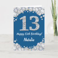 Happy 13. Geburtstag Blue and Silver Glitzer Card