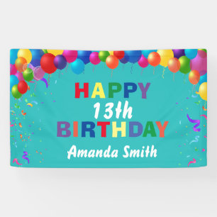 Happy 13. Geburtstag Bunte Balloons Aquamarin Banner