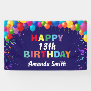 Happy 13. Geburtstag farbenfrohe Balloons Navy Blu Banner
