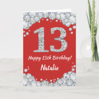Happy 13. Geburtstagskarte Rot und Silber Glitzer