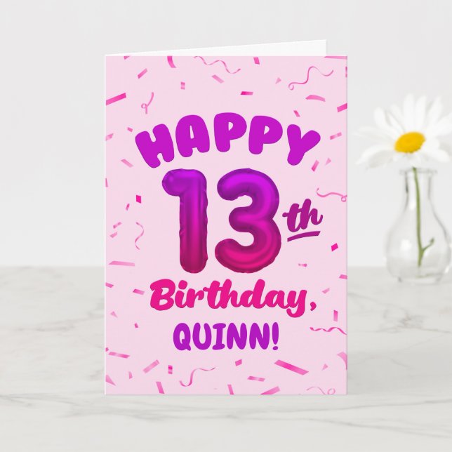 Happy 13th Birthday Card with Custom Name Karte (Kleine Pflanze)