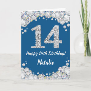 Happy 14. Geburtstag Blue and Silver Glitzer Card Karte