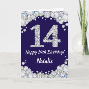 Happy 14. Geburtstag Navy Blue und Silver Glitzer Karte