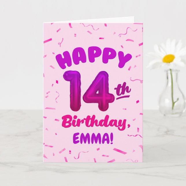 Happy 14th Birthday Card with Custom Name Karte (Kleine Pflanze)