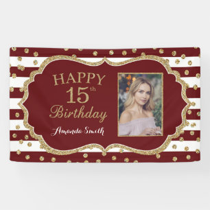 Happy 15. Geburtstag Banner Burgund und Gold Foto