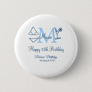 Happy 15. Geburtstag blauer Name Monogram Bikini h Button