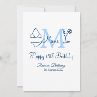 Happy 15. Geburtstag blauer Name Monogram Bikini h Einladung