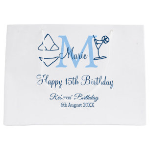 Happy 15. Geburtstag blauer Name Monogram Bikini h Große Geschenktüte