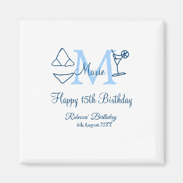 Happy 15. Geburtstag blauer Name Monogram Bikini h Magnet