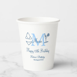 Happy 15. Geburtstag blauer Name Monogram Bikini h Pappbecher