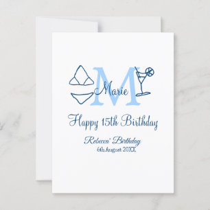 Happy 15. Geburtstag blauer Name Monogram Bikini h Postkarte