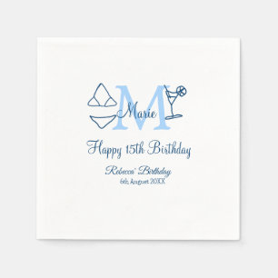 Happy 15. Geburtstag blauer Name Monogram Bikini h Serviette