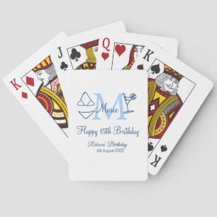 Happy 15. Geburtstag blauer Name Monogram Bikini h Spielkarten