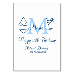 Happy 15. Geburtstag blauer Name Monogram Bikini h Tischnummer