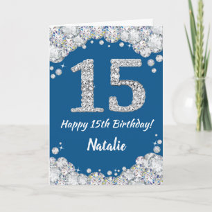 Happy 15. Geburtstag Blue and Silver Glitzer Card Karte
