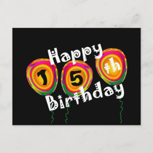 Happy 15. Geburtstag Bunte Ballons Postkarte