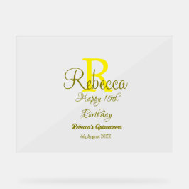 Happy 15. Geburtstag gelb fügen Namen monogramm mo Acrylschild