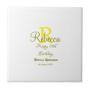 Happy 15. Geburtstag gelb fügen Namen monogramm mo Fliese