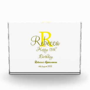 Happy 15. Geburtstag gelb fügen Namen monogramm mo Fotoblock