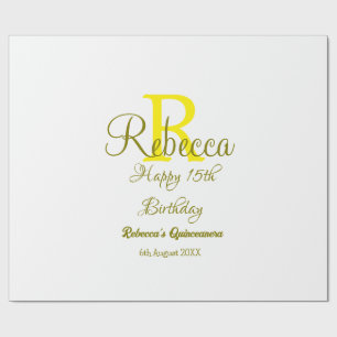 Happy 15. Geburtstag gelb fügen Namen monogramm mo Geschenkpapier
