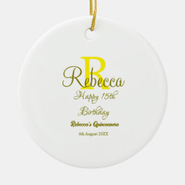 Happy 15. Geburtstag gelb fügen Namen monogramm mo Keramik Ornament