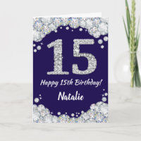 Happy 15. Geburtstag Navy Blue und Silver Glitzer