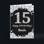 Happy 15. Geburtstagskarte Schwarz und Silberner G Karte<br><div class="desc">Glückliche 15. Geburtstagskarte Black and Silver Glitzer Card mit personalisiertem Namen. Für weitere Anpassungen klicken Sie bitte auf die Schaltfläche "Anpassen" und verwenden Sie unser Designwerkzeug,  um diese Vorlage zu ändern.</div>
