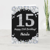 Happy 15. Geburtstagskarte Schwarz und Silberner G