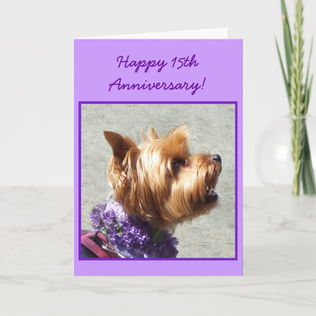 Happy 15th Anniversary Yorkshire Terrier card Karte (Vorderseite)