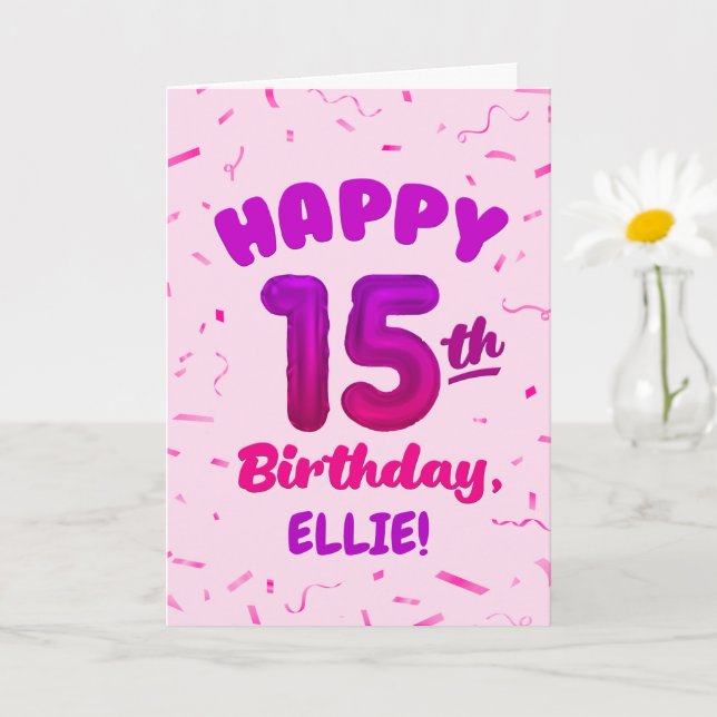 Happy 15th Birthday Card with Custom Name Karte (Kleine Pflanze)