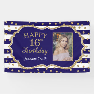 Happy 16. Geburtstag Banner Navy Blue Gold Foto