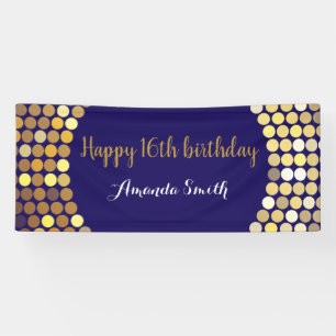 Happy 16. Geburtstag Banner Navy Blue Gold Glitzer