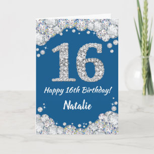Happy 16. Geburtstag Blue and Silver Glitzer Card Karte
