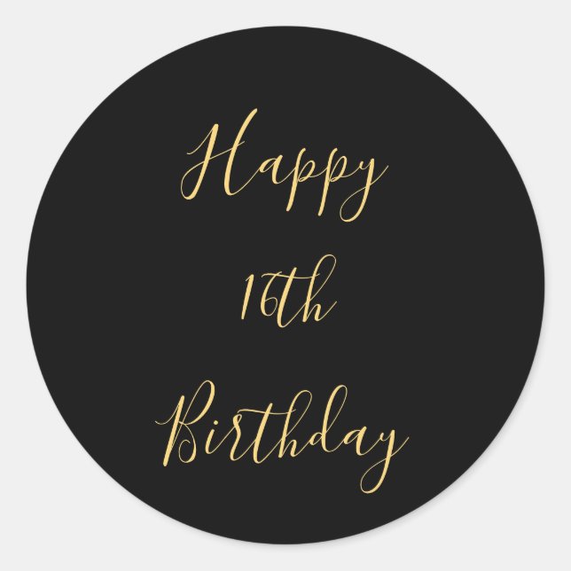 Happy 16. Geburtstag Golden Yellow Black Custom Ag Runder Aufkleber (Vorderseite)