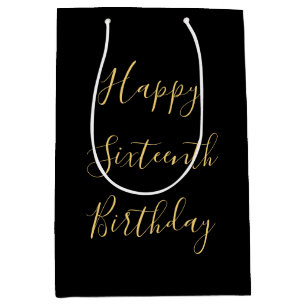 Happy 16. Geburtstag Golden Yellow Custom Age Blac Mittlere Geschenktüte