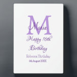 Happy 16. Geburtstag lila Name Monogram hinzufügen Fotoplatte<br><div class="desc">schönes Design</div>