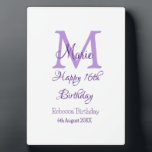Happy 16. Geburtstag lila Name Monogram hinzufügen Fotoplatte<br><div class="desc">schönes Design</div>
