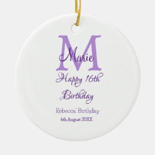 Happy 16. Geburtstag lila Name Monogram hinzufügen Keramik Ornament