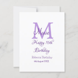 Happy 16. Geburtstag lila Name Monogram hinzufügen Postkarte