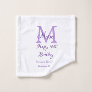 Happy 16. Geburtstag lila Name Monogram hinzufügen Waschlappen