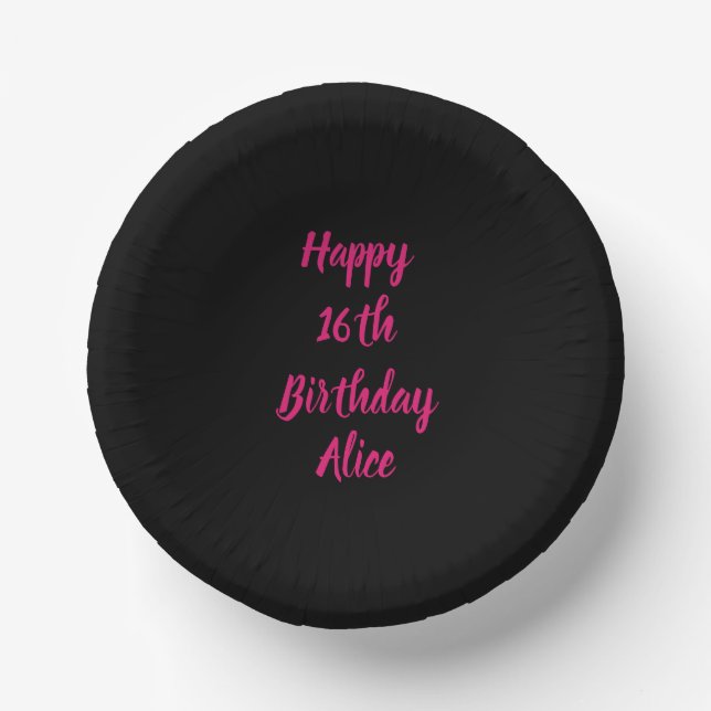 Happy 16. Geburtstag Pink Schwarz Benutzerdefinier Pappteller (Vorderseite)