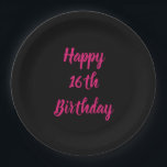 Happy 16. Geburtstag Pink Schwarz Custom Color 202 Pappteller<br><div class="desc">Entworfen mit Textvorlage für "Happy 16. Geburtstag" Nachricht,  die Sie anpassen können! Sie können auch die Hintergrundfarbe nach Belieben ändern.</div>