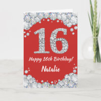 Happy 16. Geburtstagskarte Rot und Silber Glitzer 